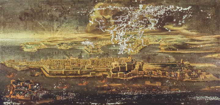 Malta topographical painting, before restoration